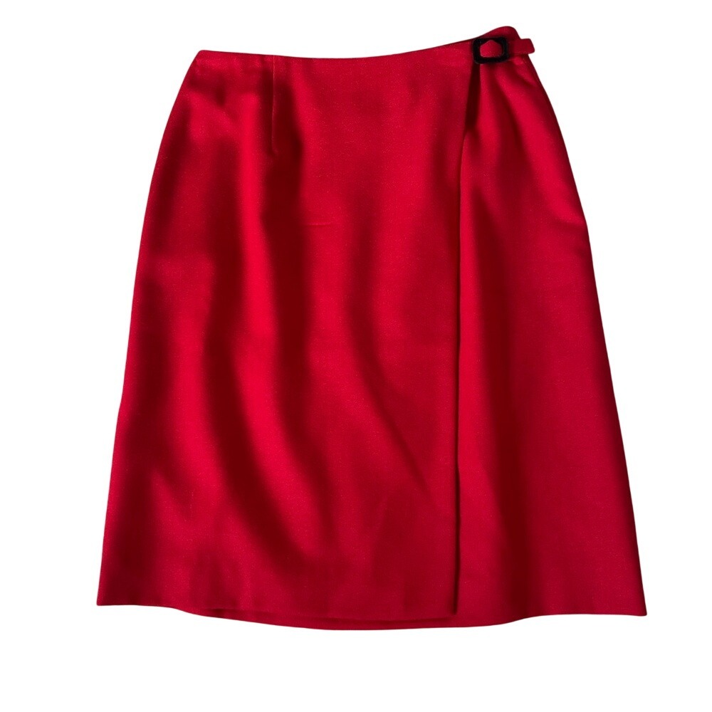 SB Collection Red Wrap Pencil Skirt Size 8‎ Buckle Detail Made in USA Crimson